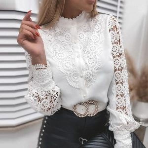 Chemisier Fleuri Dentelle Blanche S