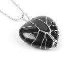 Collier Fleur Arbre de Vie et Coeur de Pierre Agate Noir Avec Chaîne