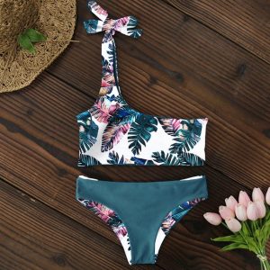 Maillot de Bain Fleuri Feuille Verte as the picture 3 L