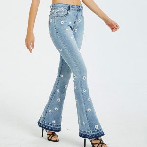 Pantalon Fleuri Taille Haute blue 4XL